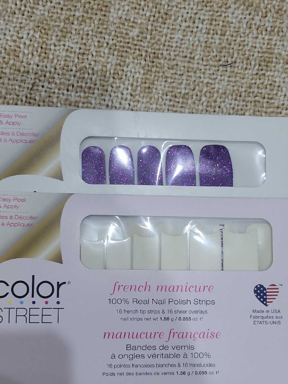 Color Street Purple Glitter & French Tip Nail Strips